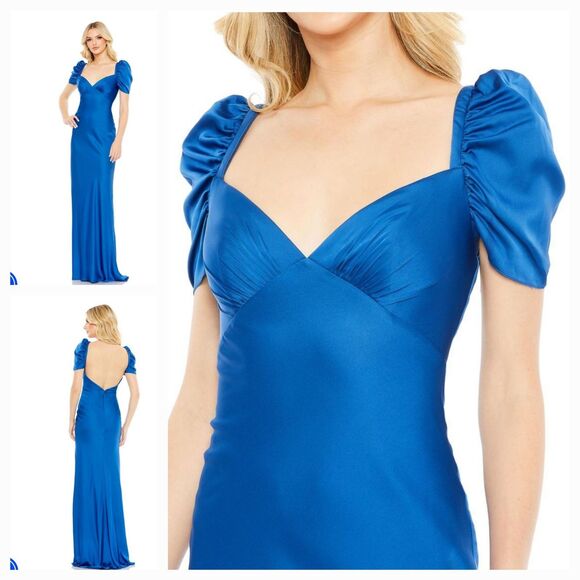 Mac Duggal Dresses & Skirts - New MAC DUGGAL 68332 (8) Sapphire Blue Satin Puff Sleeve Open Back Formal Dress